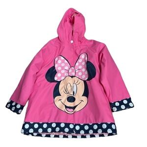 Western Chief Disney Minnie Mouse Rain Coat Jacket Sz 5 Fleece Lined Hooded